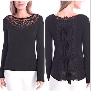 WHBM BLACK LACE BACK BOW SWEATER